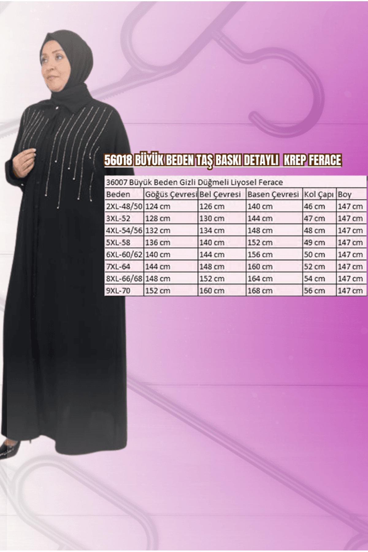 56018 Büyük Beden Taş Baskı Detaylı  Krep Ferace - Taba