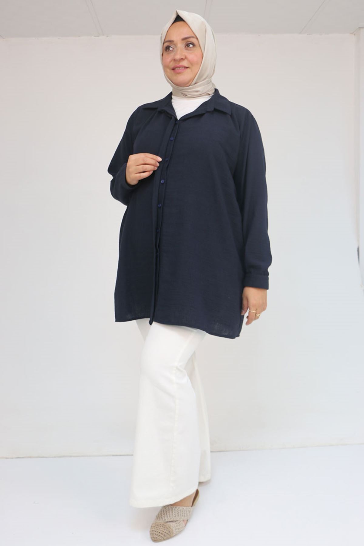 58096 Büyük Beden Erkek Yaka Düğmeli Tunik - Siyah