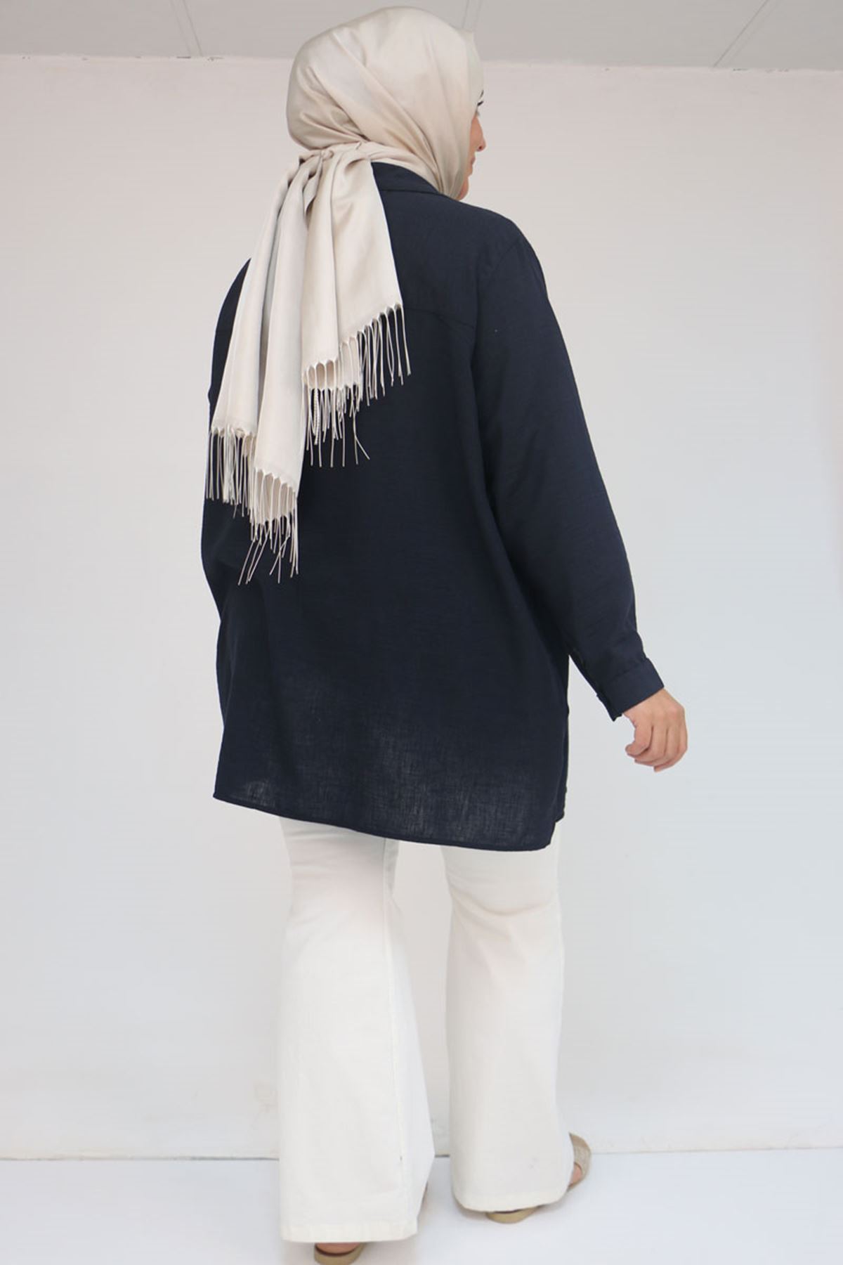 58096 Büyük Beden Erkek Yaka Düğmeli Tunik - Siyah