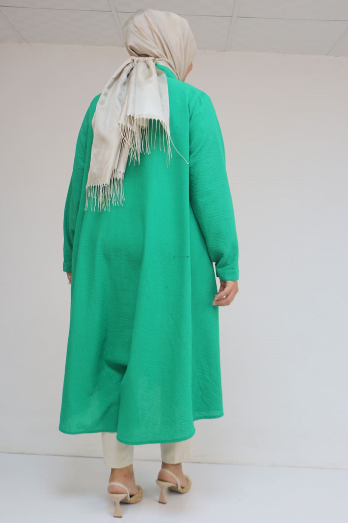 58102 Büyük Beden Taş Baskı Detaylı Keten Mevlana Tunik - Beneton