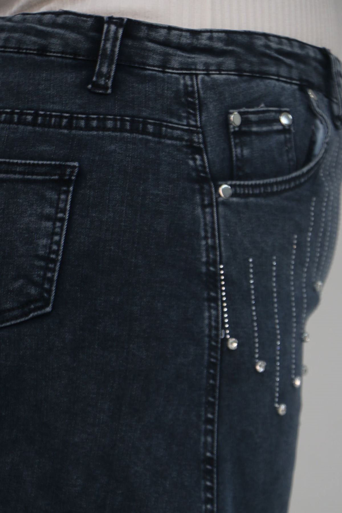 45010 Büyük Beden Parçalı Model Kot Etek - Koyu  Lacivert