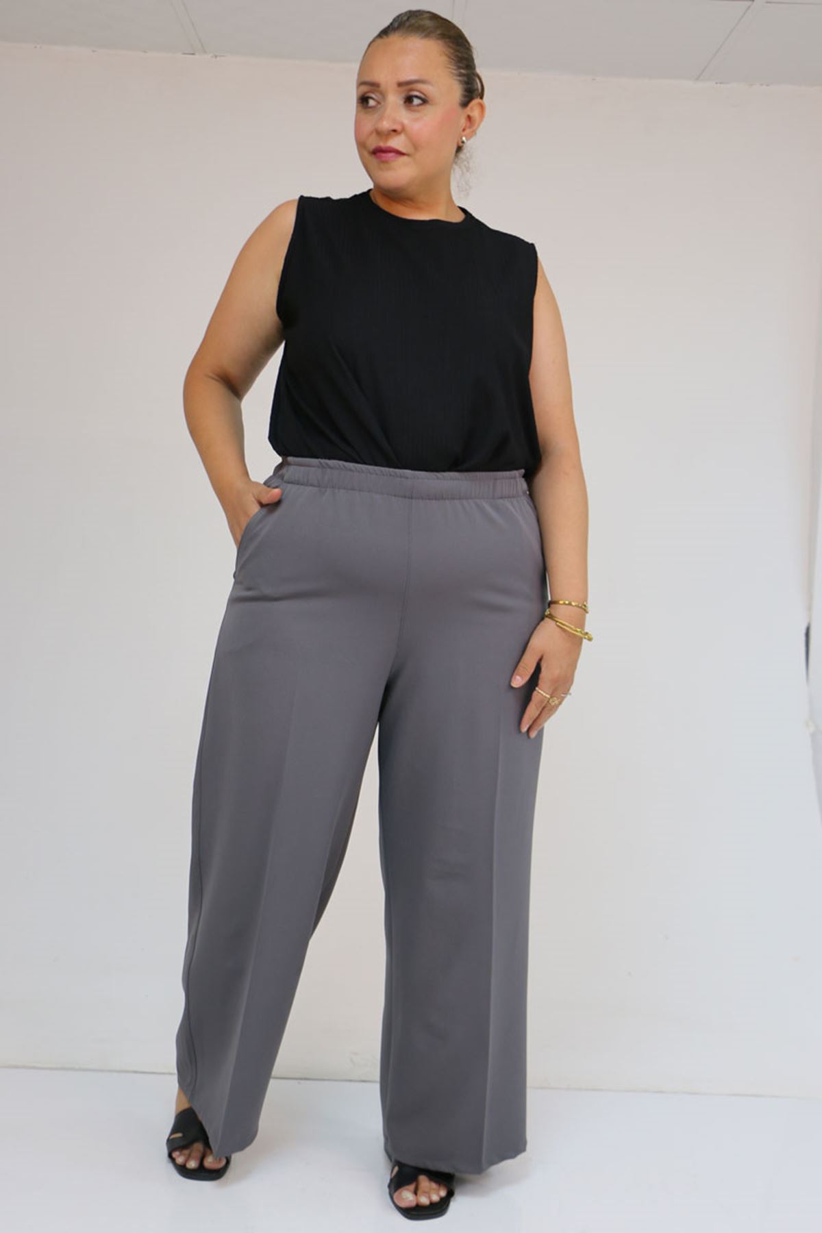 59017 Büyük Beden Beli Lastikli Bolpaça Pantolon - Gri