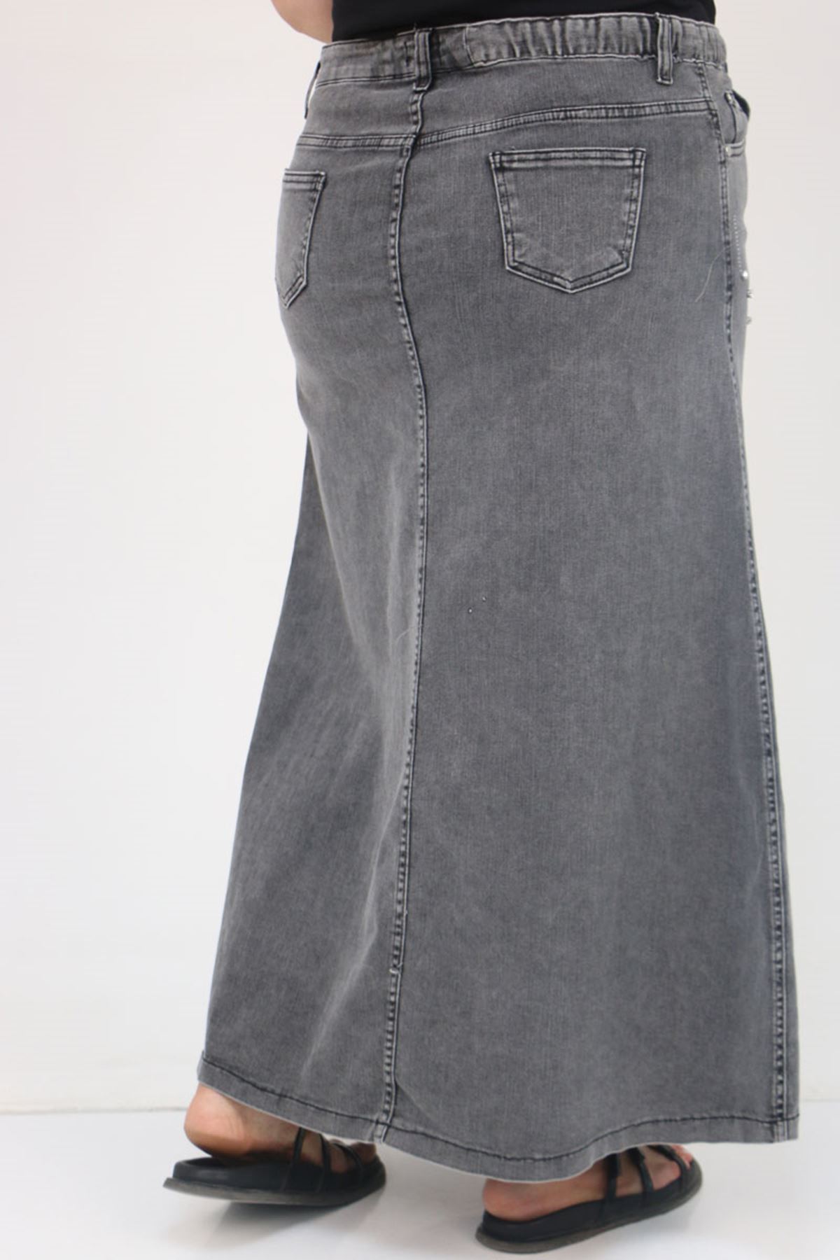 45010 Büyük Beden Parçalı Model Kot Etek - Siyah