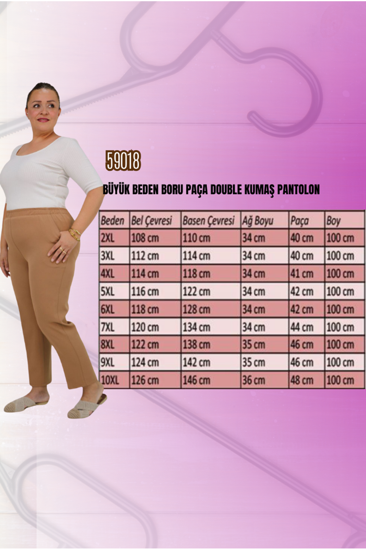 59018 Büyük Beden Boru Paça Double Kumaş Pantolon - Siyah