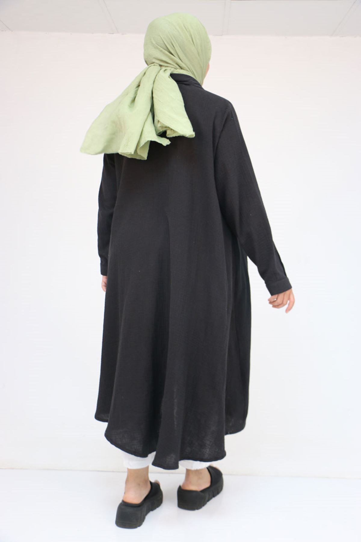 58093 Büyük Beden Mevlana Kesim Müslin Gömlek - Siyah