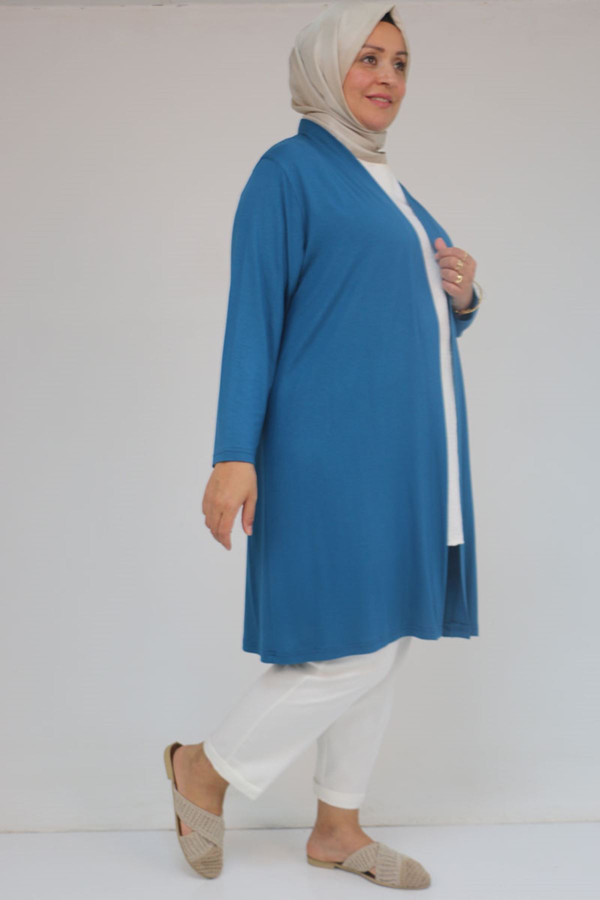 43008 Büyük Beden Penye Ceket - Petrol