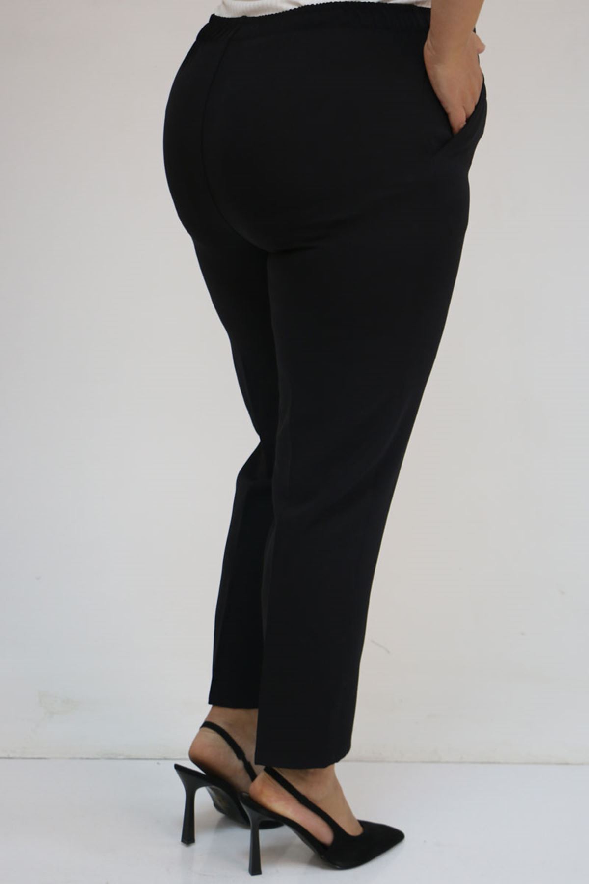 59018 Büyük Beden Boru Paça Double Kumaş Pantolon - Siyah