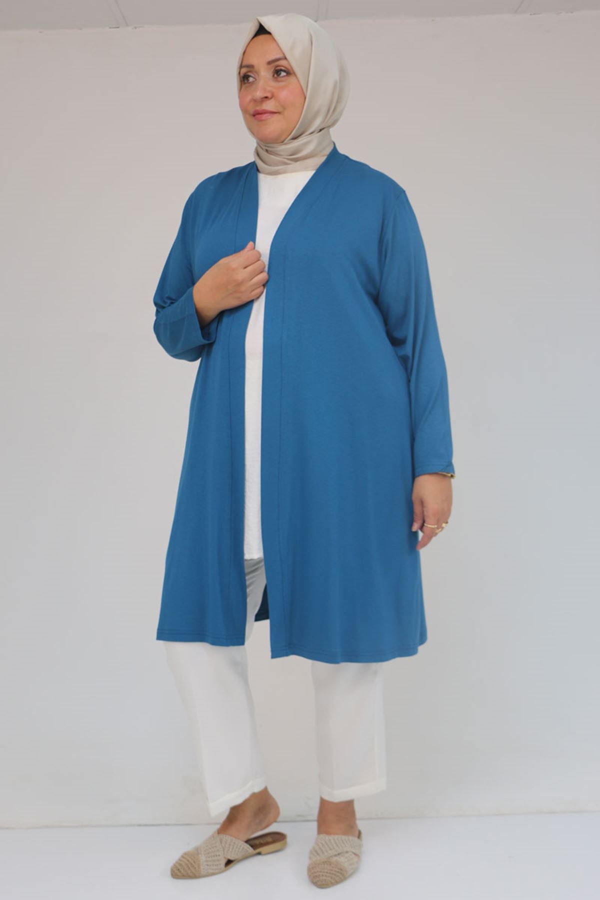 43008 Büyük Beden Penye Ceket - Petrol