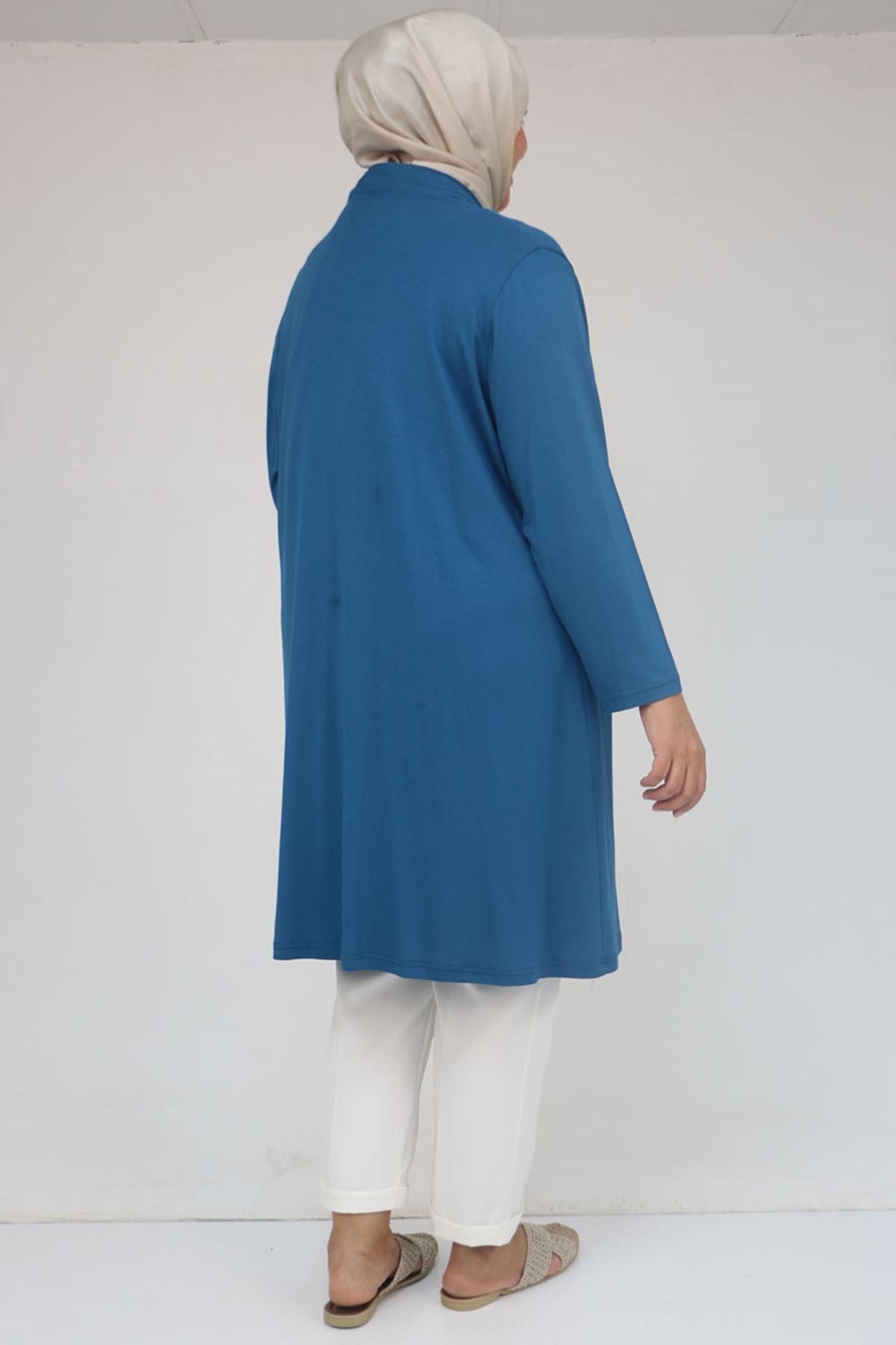 43008 Büyük Beden Penye Ceket - Petrol