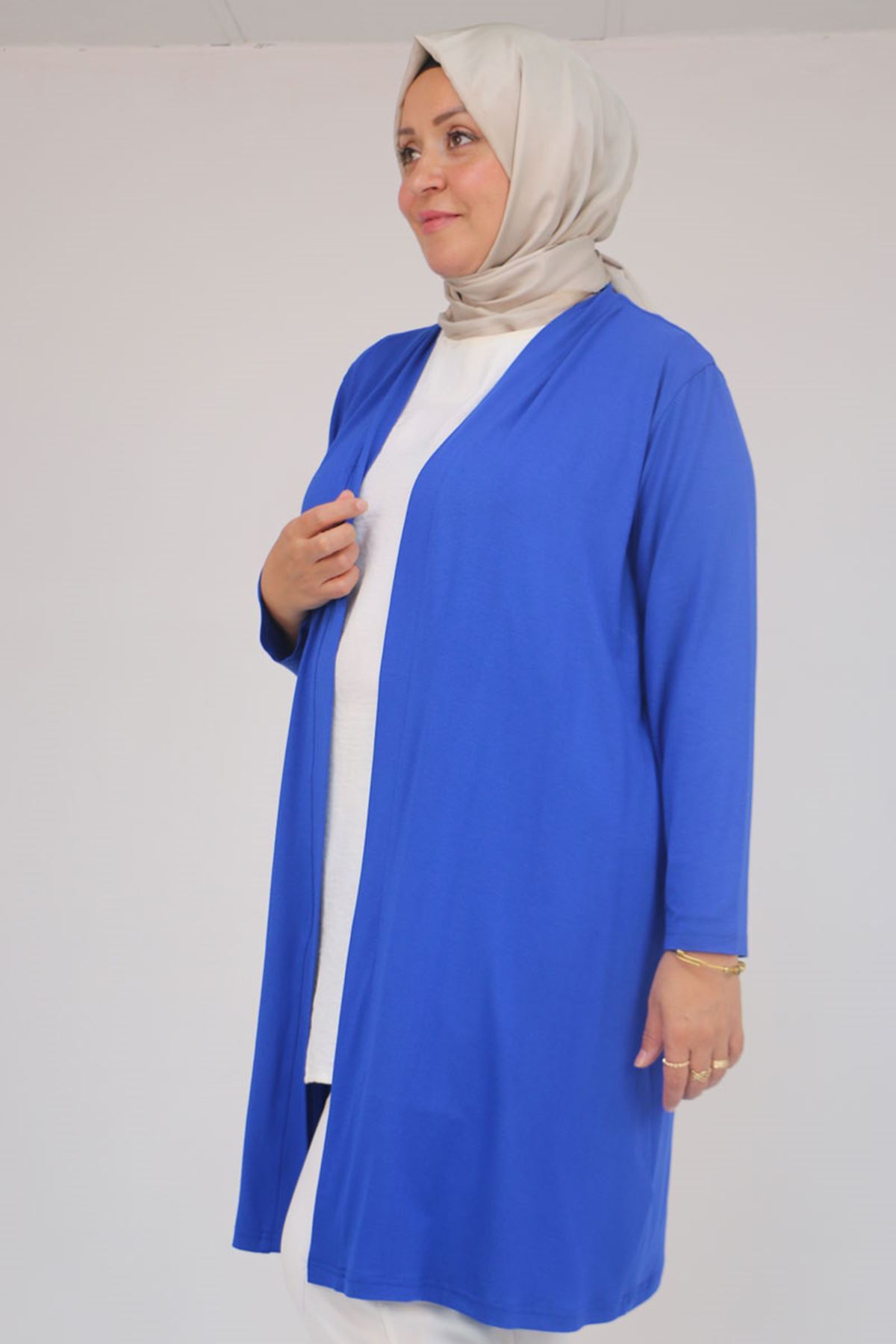 43008 Büyük Beden Penye Ceket - Saks