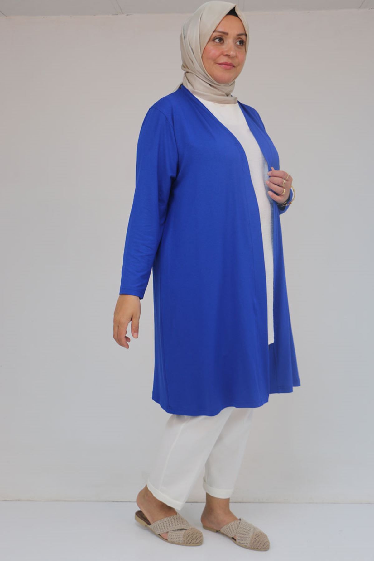 43008 Büyük Beden Penye Ceket - Saks