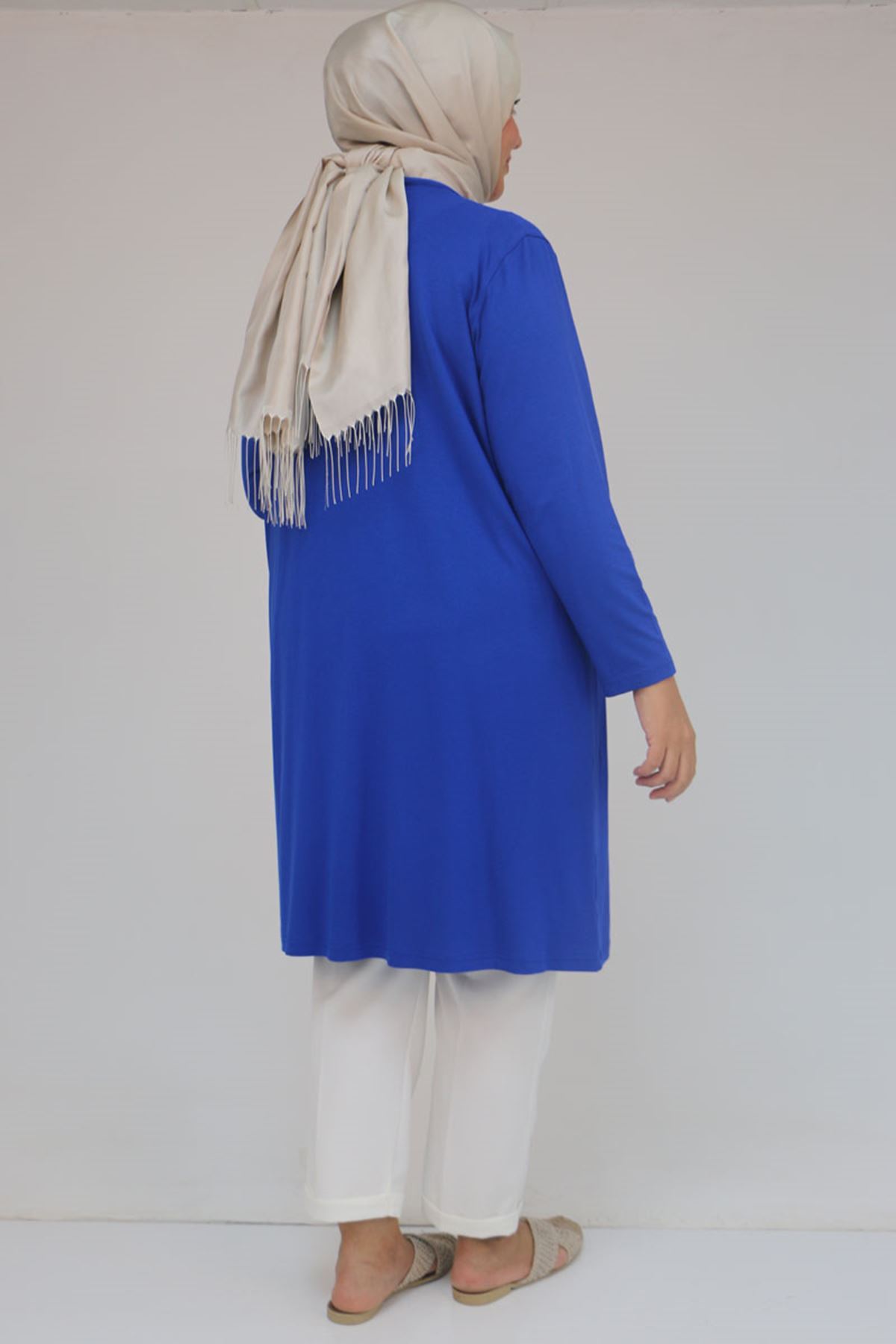 43008 Büyük Beden Penye Ceket - Saks