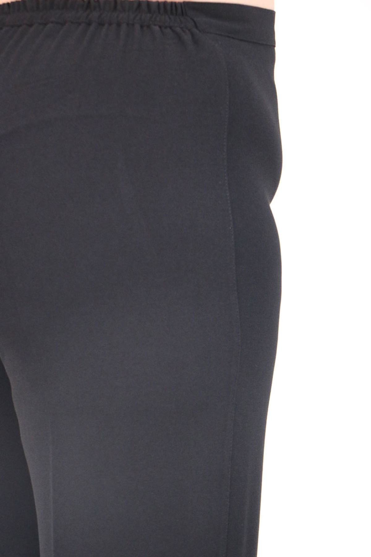 59016 Büyük Beden Beli Düğmeli Krep Pantolon - Siyah