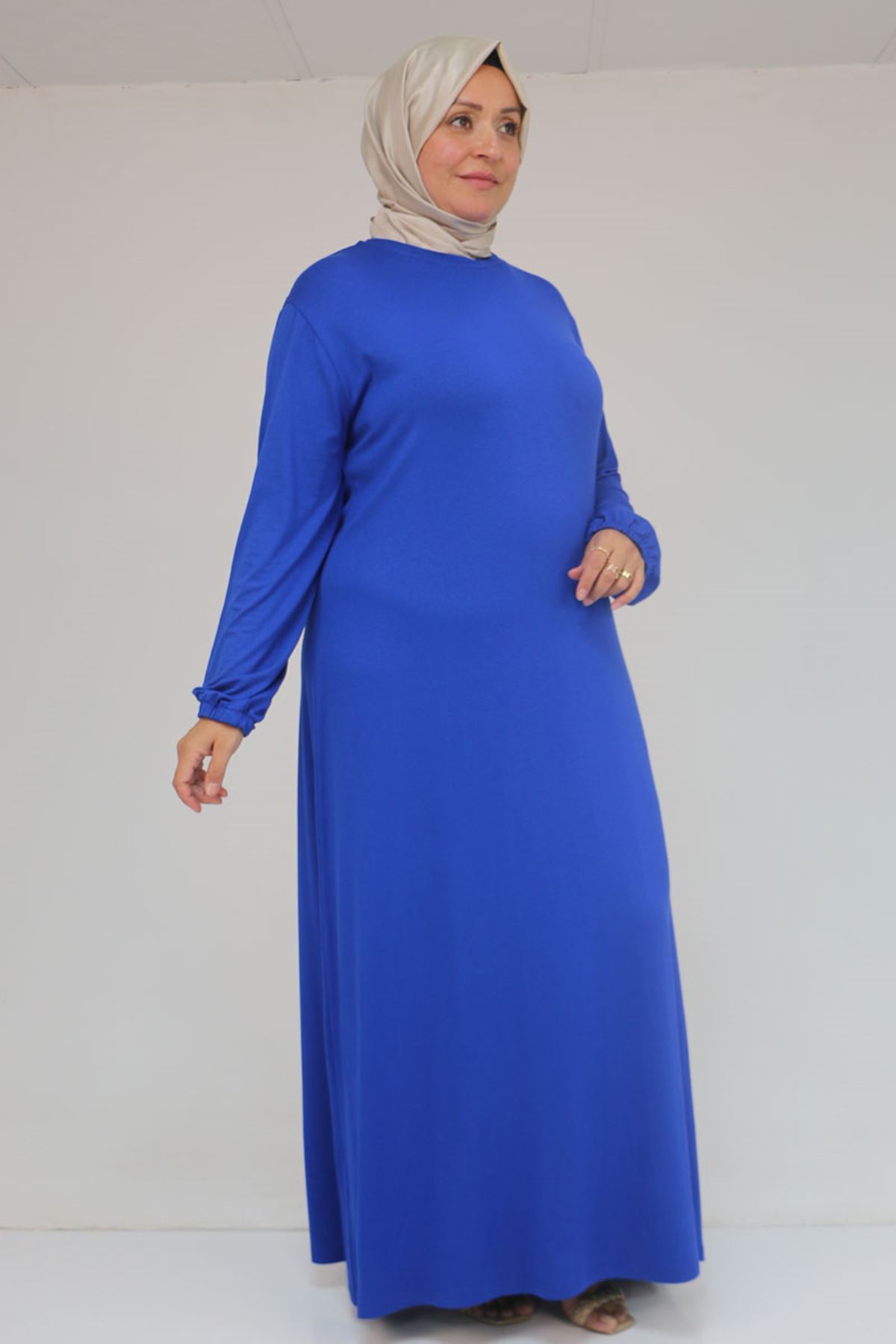 22008 Büyük Beden Kolu Lastikli Elbise - Saks