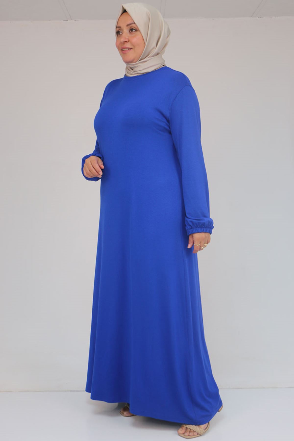 22008 Büyük Beden Kolu Lastikli Elbise - Saks