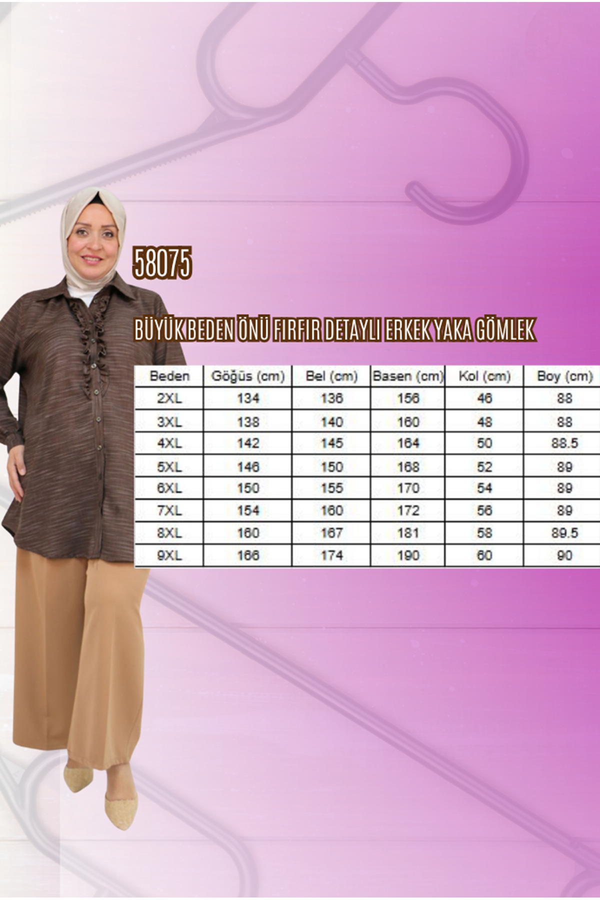 58075 Büyük Beden Önü Fırfır Detaylı Erkek Yaka Gömlek - Siyah Kırçıllı