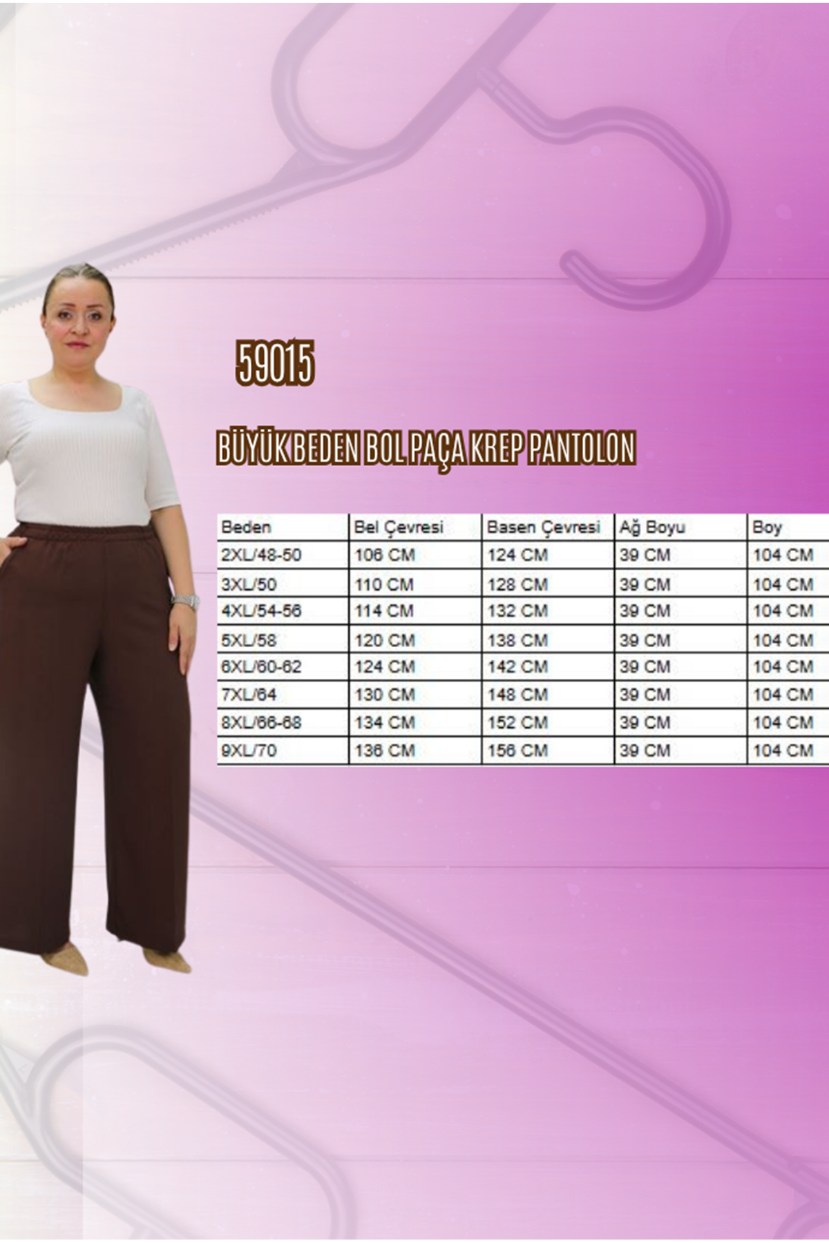 59014 Büyük Beden Beli Lastikli Bolpaça Pantolon - Vizon