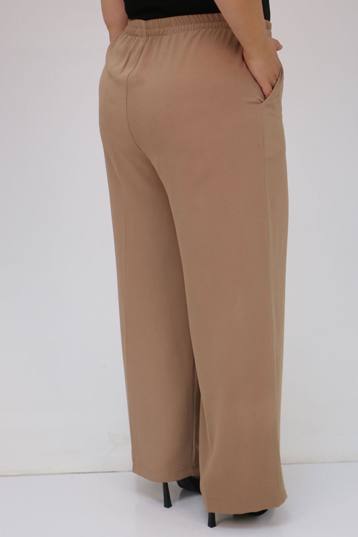 59014 Büyük Beden Beli Lastikli Bolpaça Pantolon - Vizon