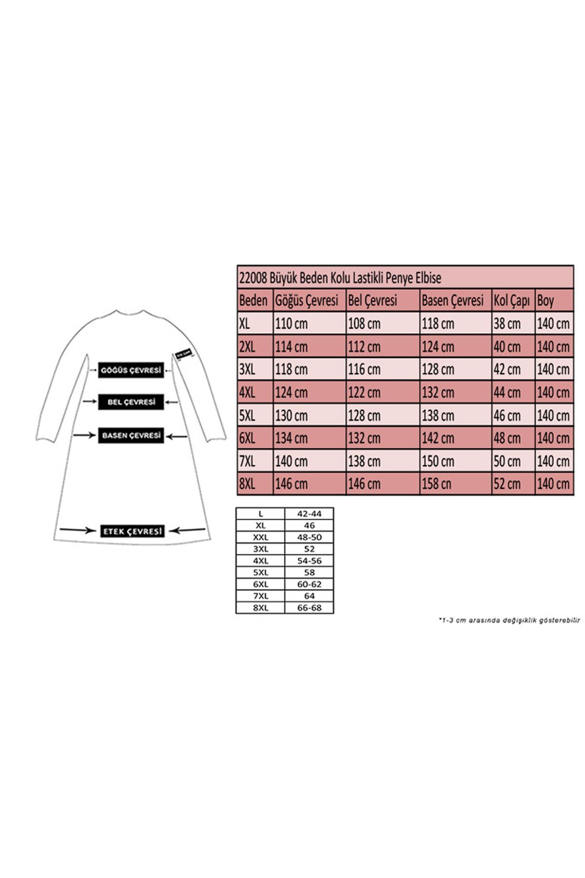 22008 Büyük Beden Kolu Lastikli Penye Elbise-Mürdüm