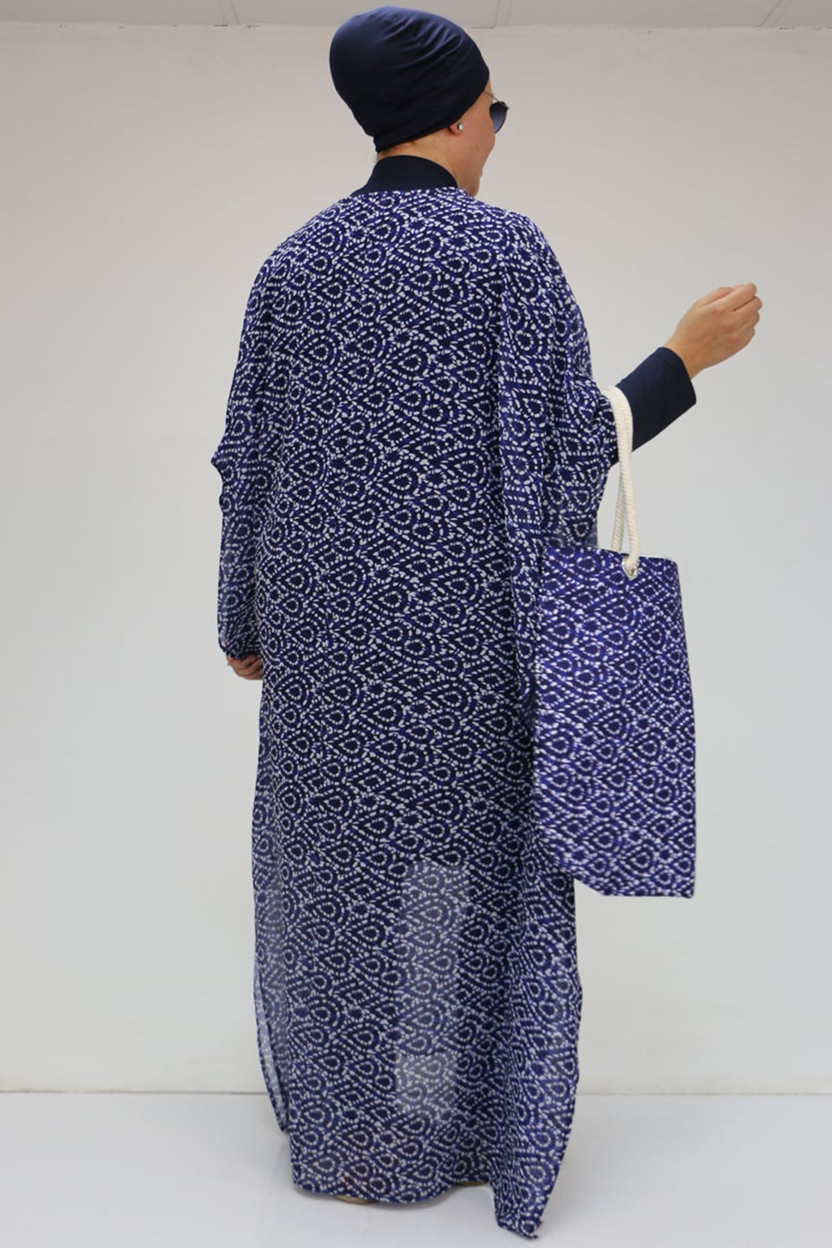 1719 Büyük Beden Pareo - Damla Desen Saks