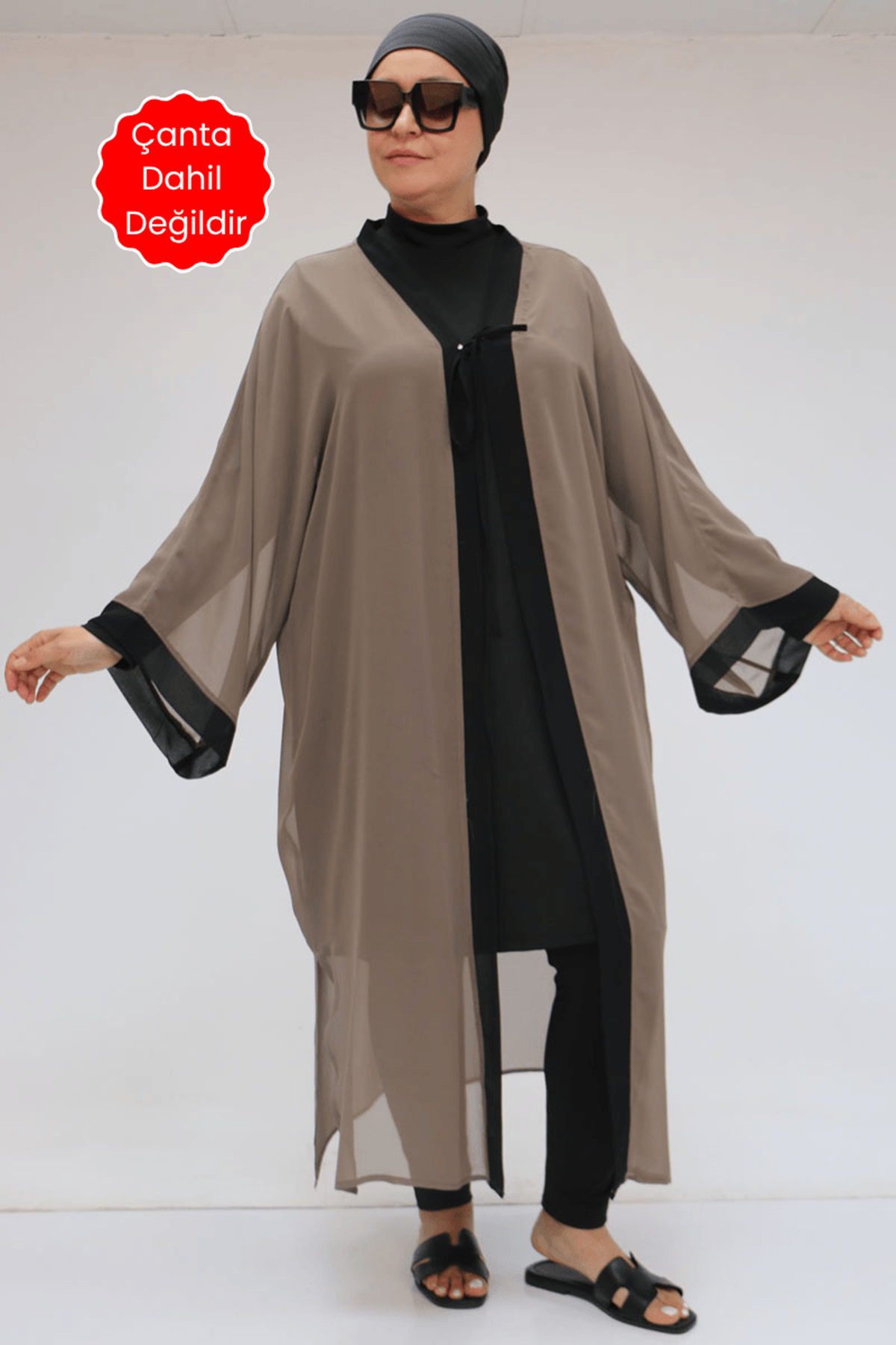 1735 Büyük Beden Garni Detaylı Pareo - Vizon