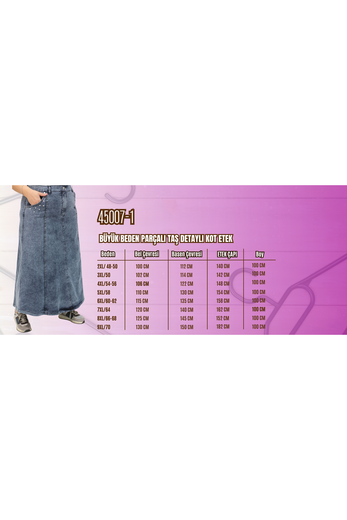 D-45007-1 Büyük Beden Parçalı Taş Detaylı Kot Etek - Gri