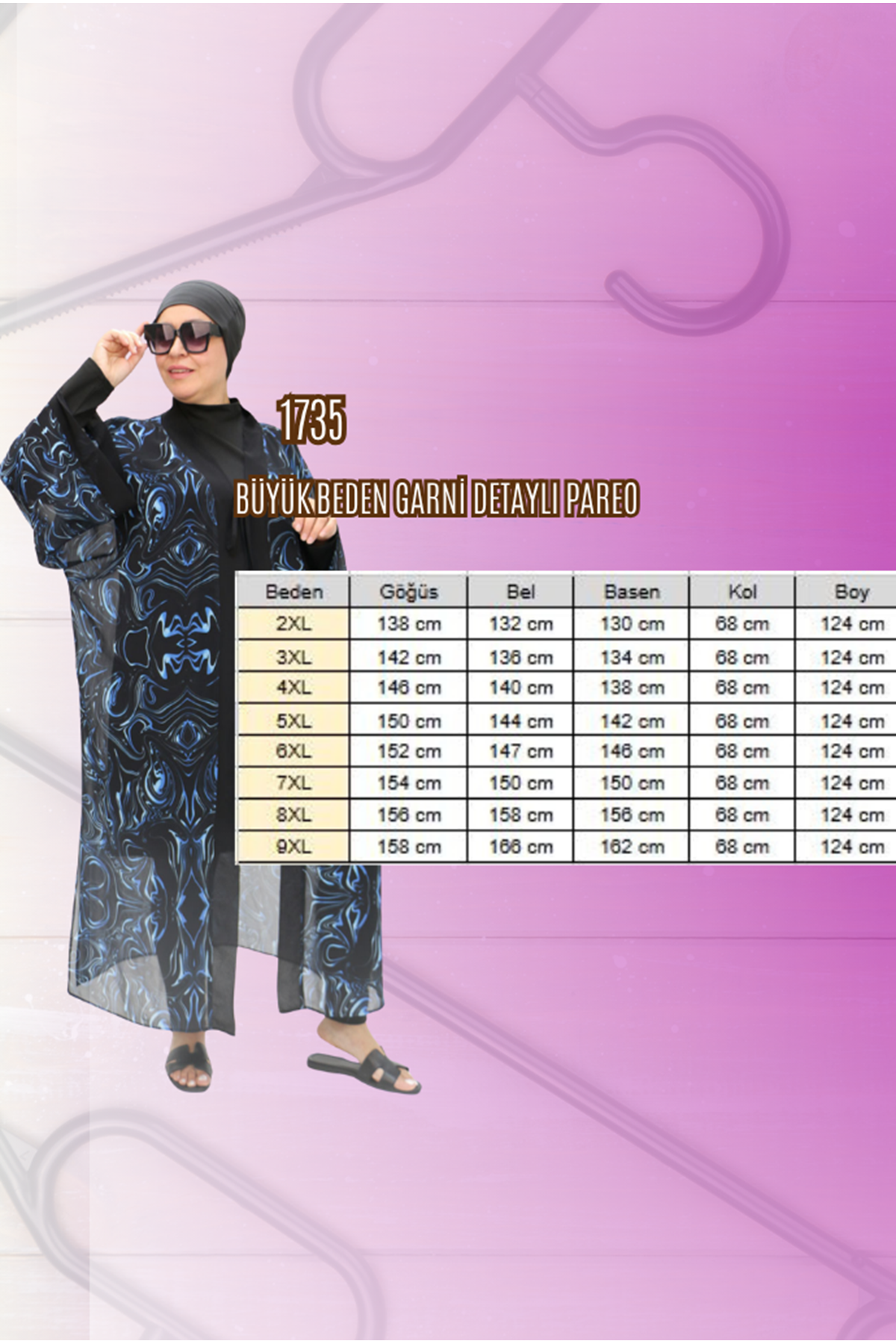 1735 Büyük Beden Garni Detaylı Pareo - Vizon