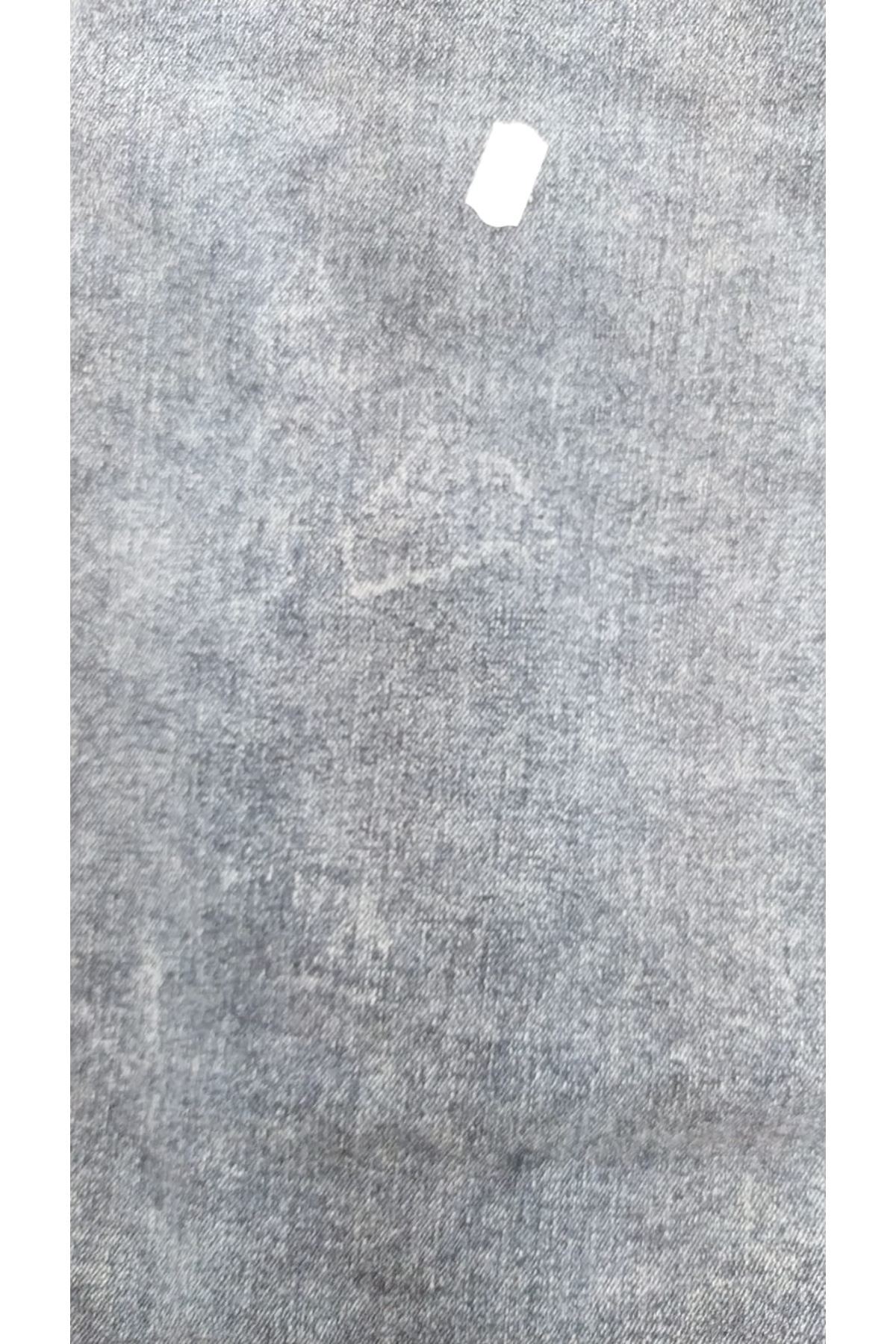 D-45007-1 Büyük Beden Parçalı Taş Detaylı Kot Etek - Gri