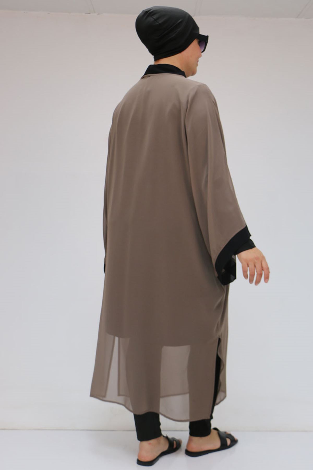 1735 Büyük Beden Garni Detaylı Pareo - Vizon