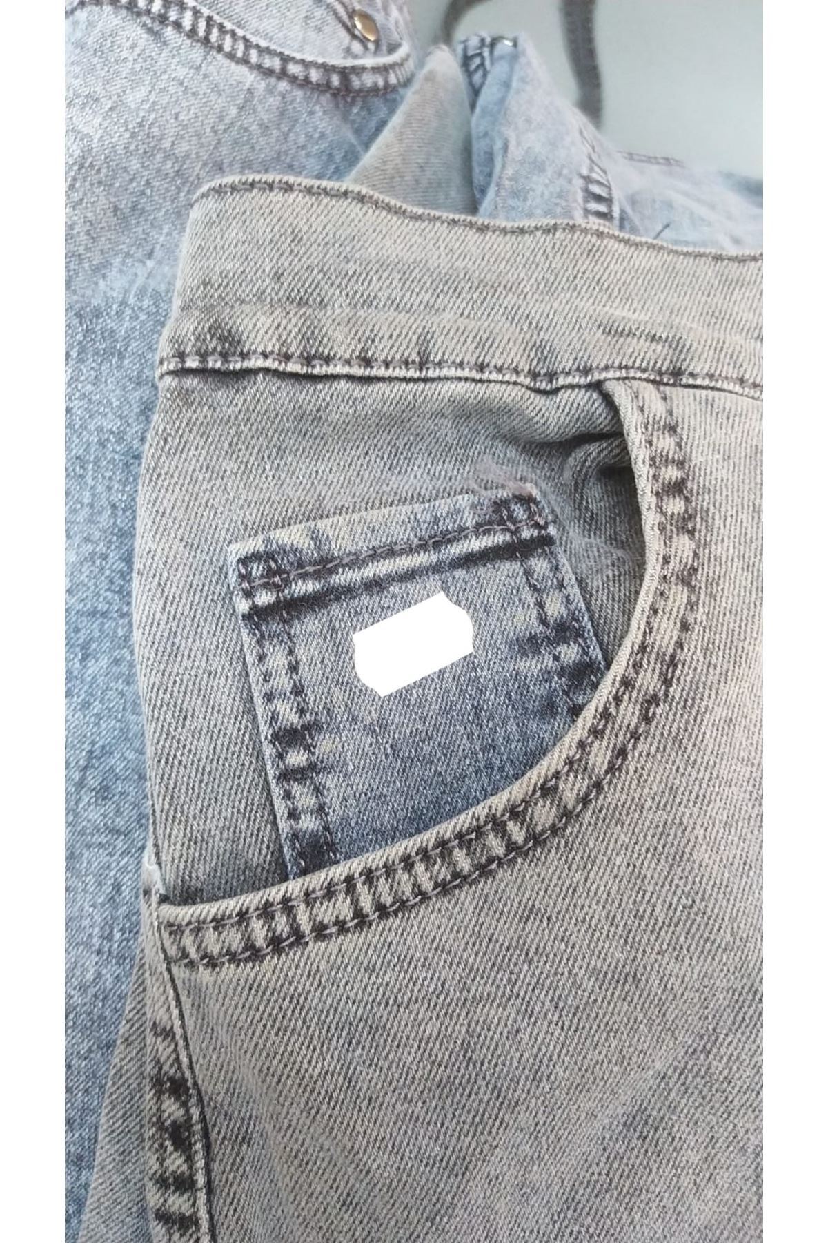 D-45007-1 Büyük Beden Parçalı Taş Detaylı Kot Etek - Gri