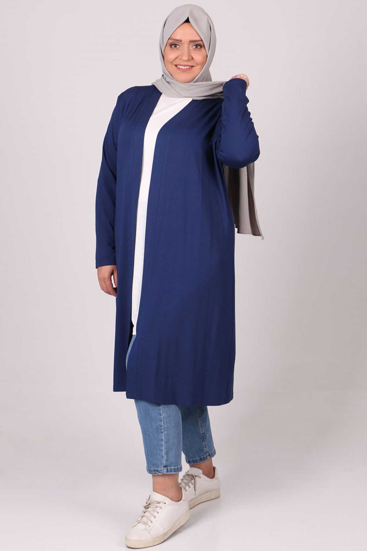 23009 Büyük Beden Penye Ceket - İndigo