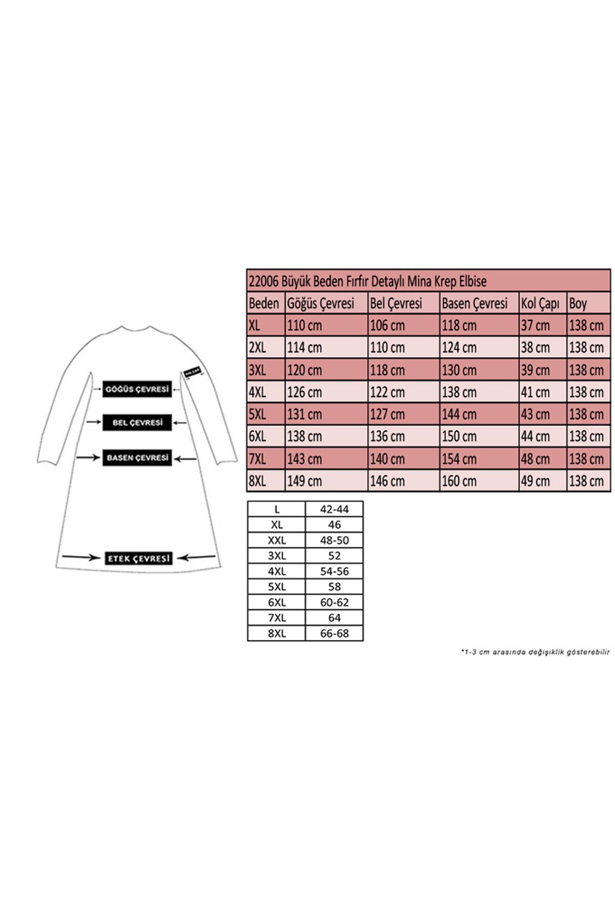 22006 Büyük Beden Fırfır Detaylı Mina Krep Elbise - Lacivert