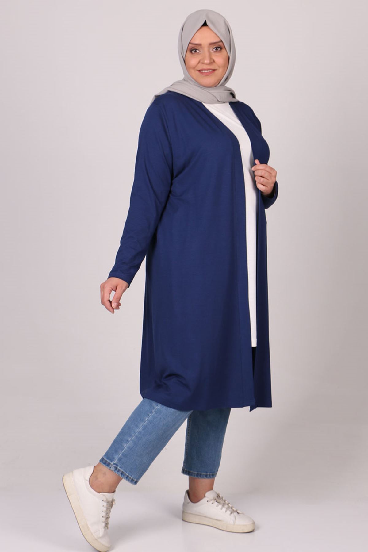 23009 Büyük Beden Penye Ceket - İndigo