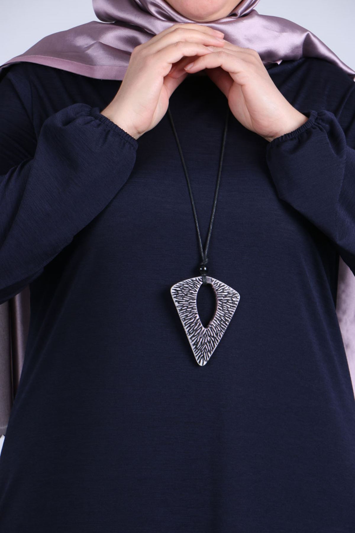 22006 Büyük Beden Fırfır Detaylı Mina Krep Elbise - Lacivert