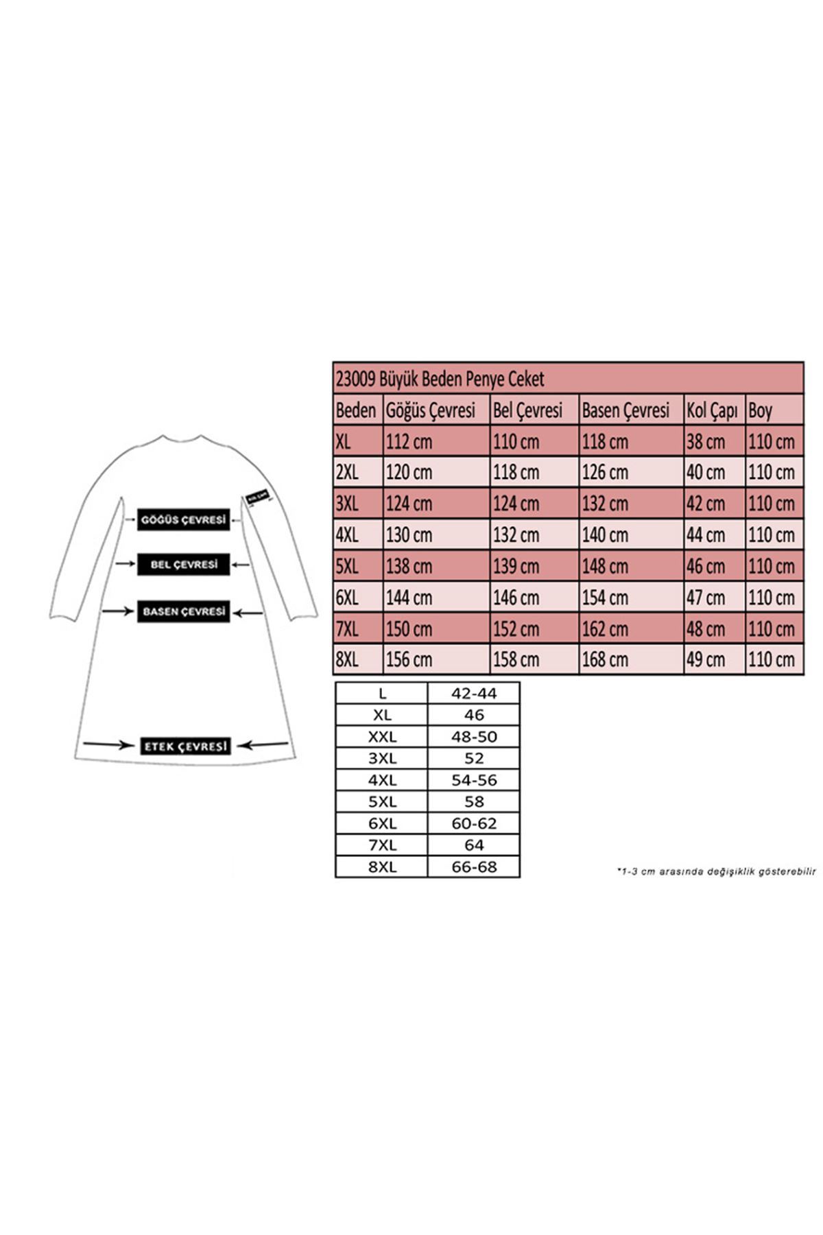 23009 Büyük Beden Penye Ceket - İndigo