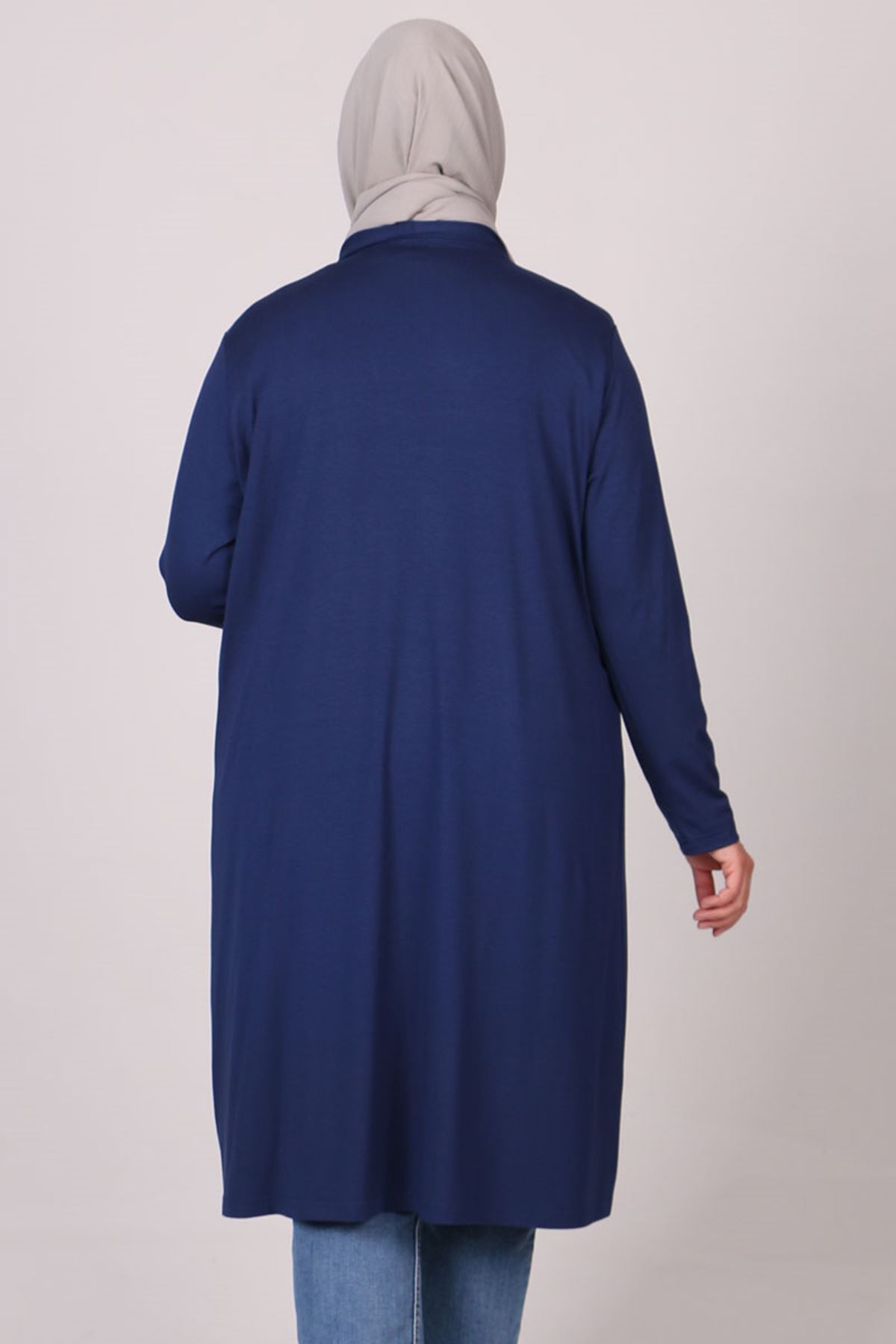 23009 Büyük Beden Penye Ceket - İndigo