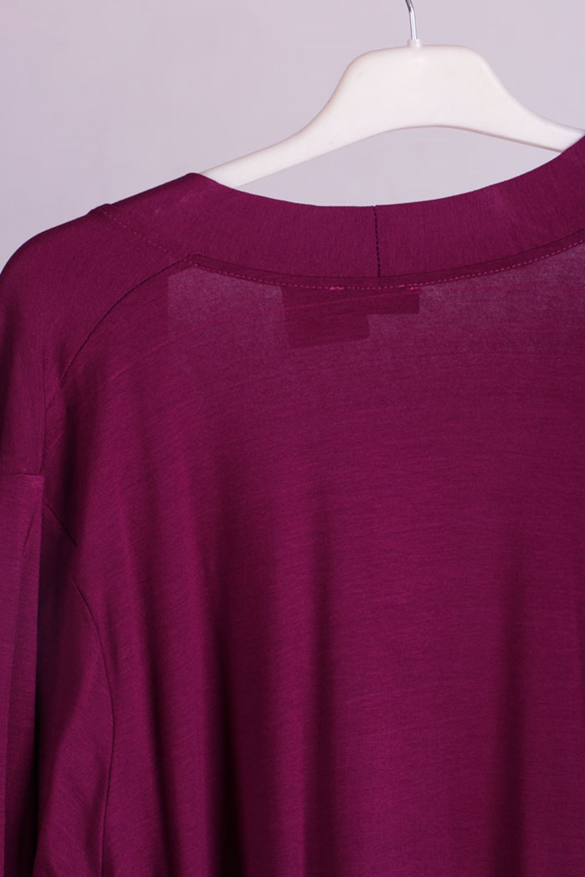 D-3013 Büyük Beden Defolu Penye Ceket - Mürdüm