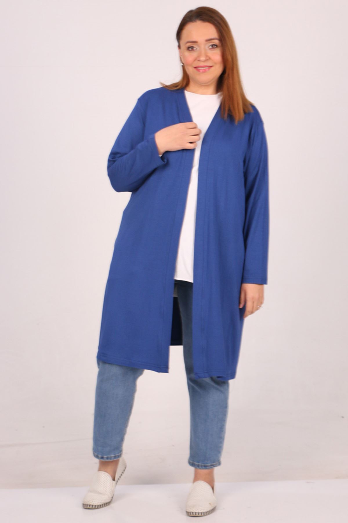 43008 Büyük Beden Penye Ceket-İndigo