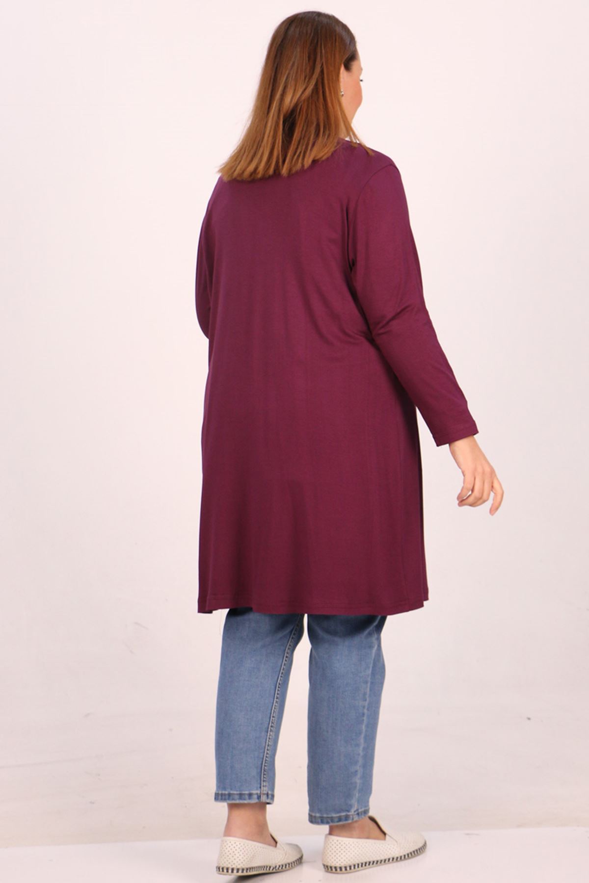 43008 Büyük Beden Penye Ceket-Mürdüm