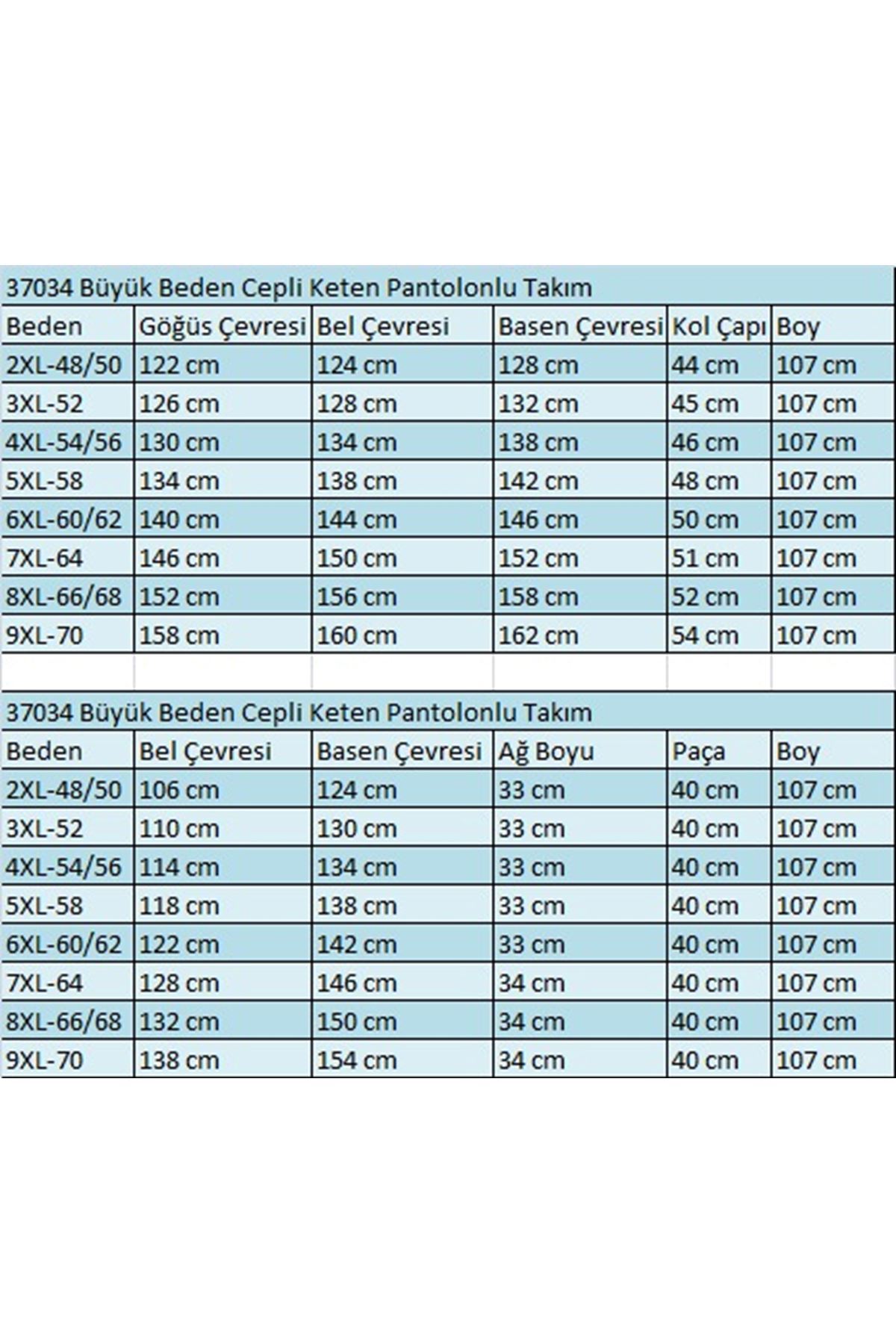 37034 Büyük Beden Cepli Keten Pantolonlu Takım -Benetton