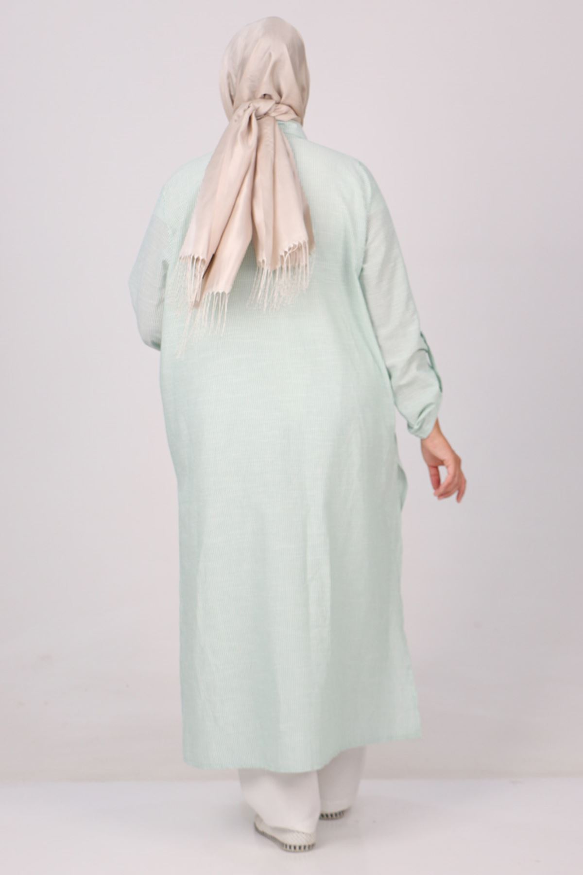 37034 Büyük Beden Cepli Keten Pantolonlu Takım -Benetton