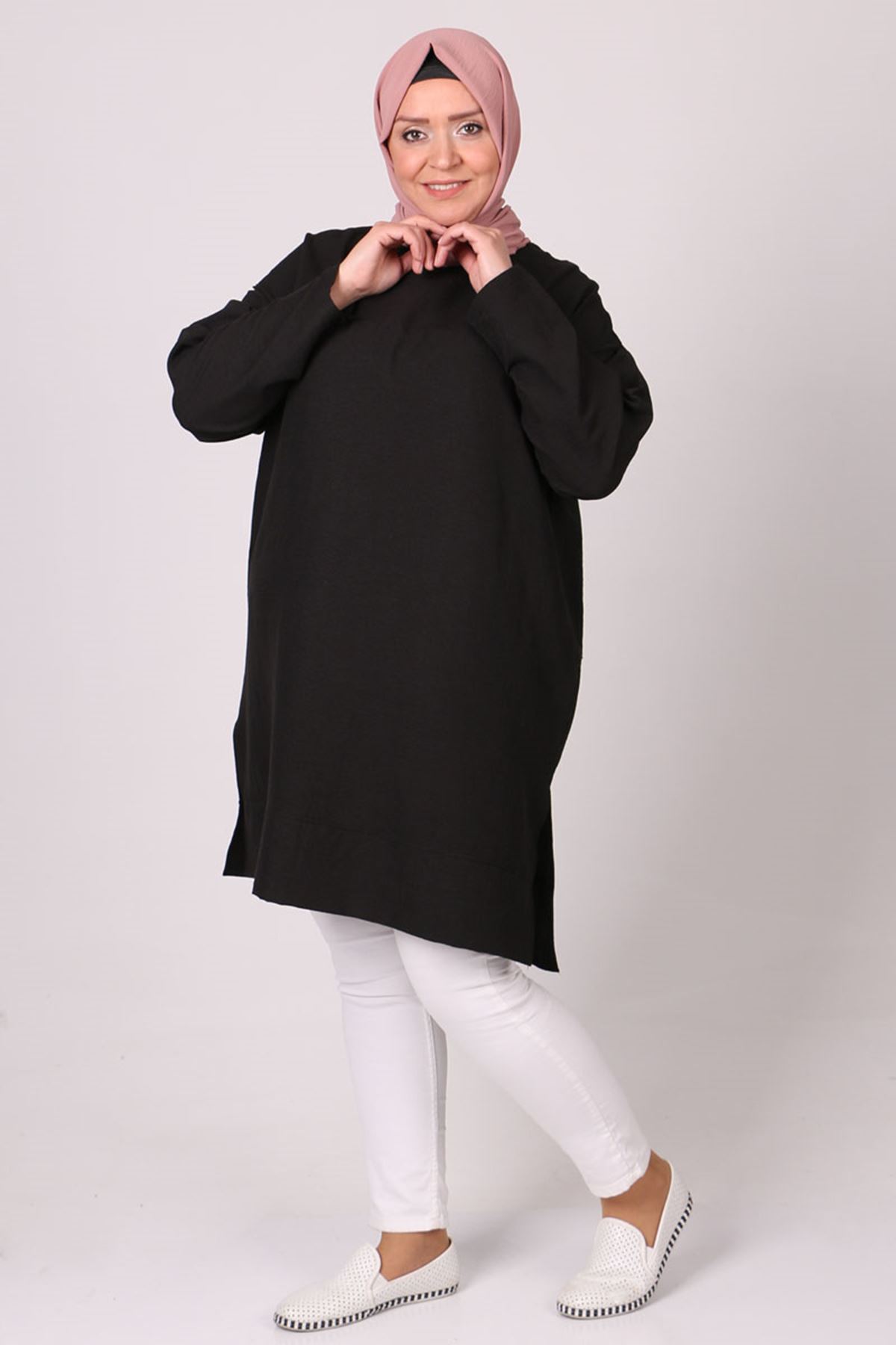 28052 Büyük Beden Mucize Tunik - Siyah
