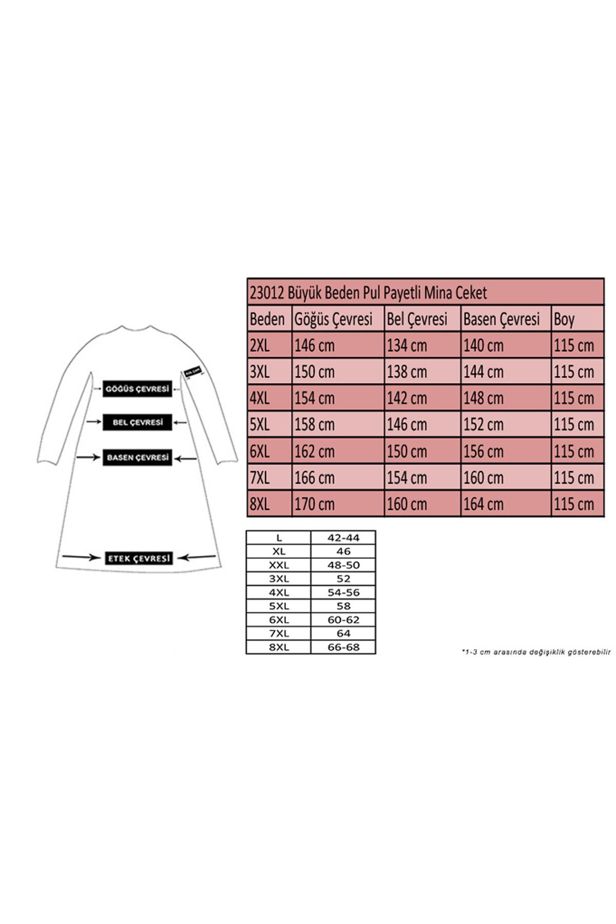 23012 Büyük Beden Pul Payetli Mina Ceket - Haki