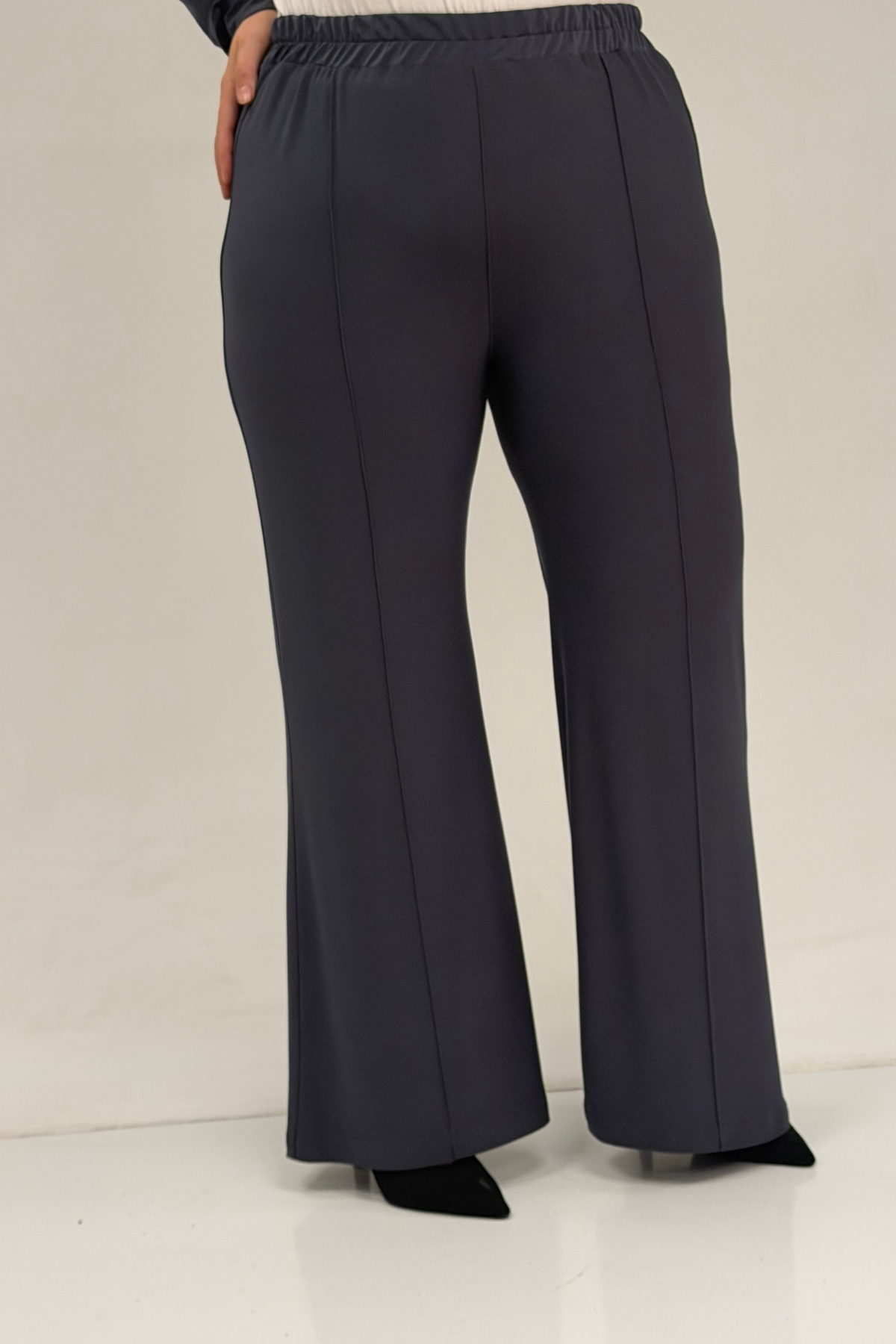 67031 Büyük Beden Yanları Cep Detaylı Pantolonlu Sandy Takım - Antrasit