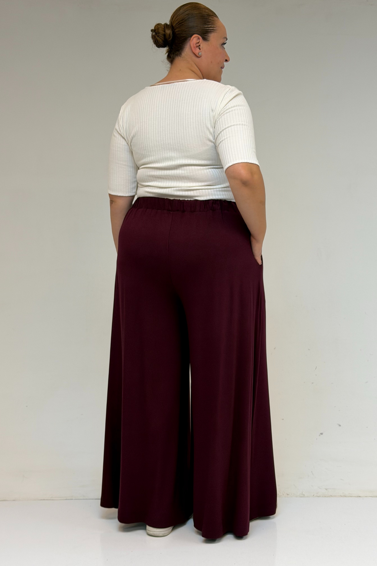 49003 Büyük Beden Beli Lastikli Penye Etek Pantolon - Bordo