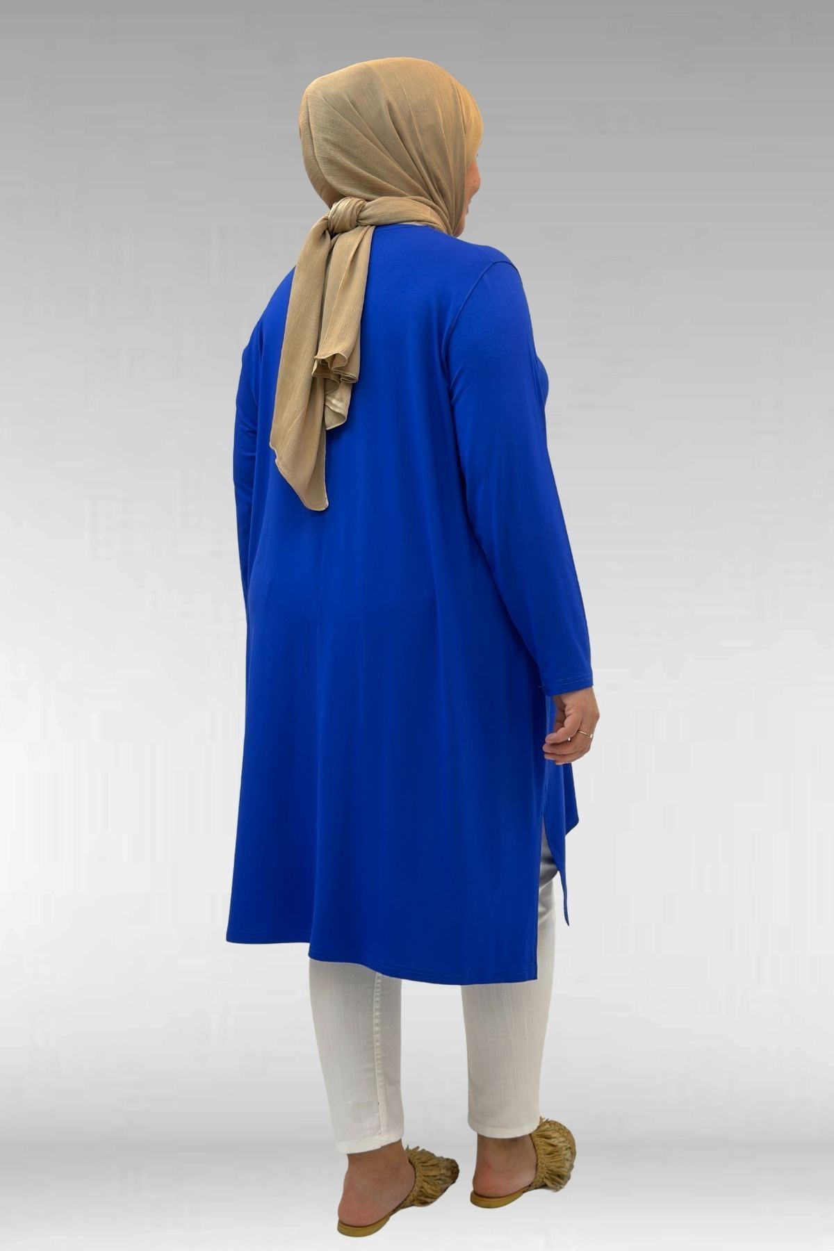 58070 Büyük Beden Asimetrik Kesim Penye Tunik - Saks