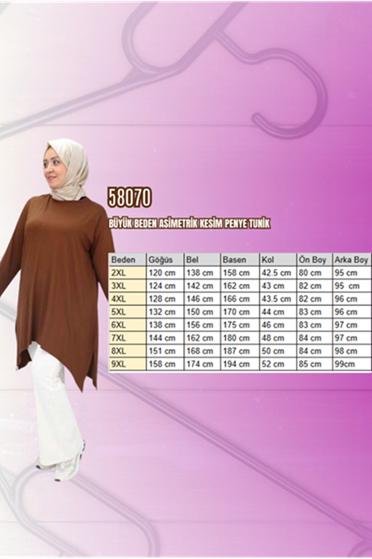 58070 Büyük Beden Asimetrik Kesim Penye Tunik - Kiremit