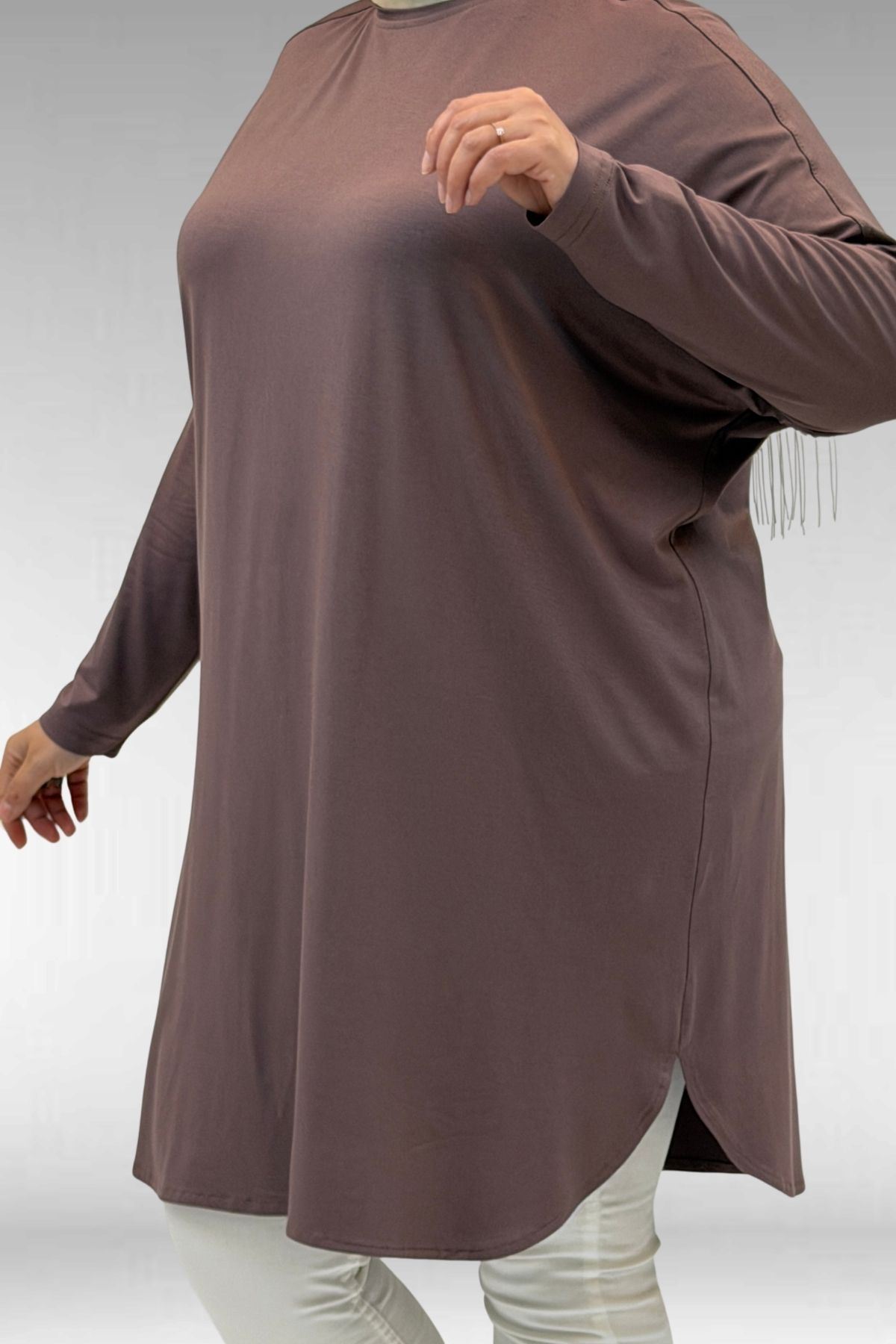 38111 Büyük Beden Basic Penye Tunik - Vizon