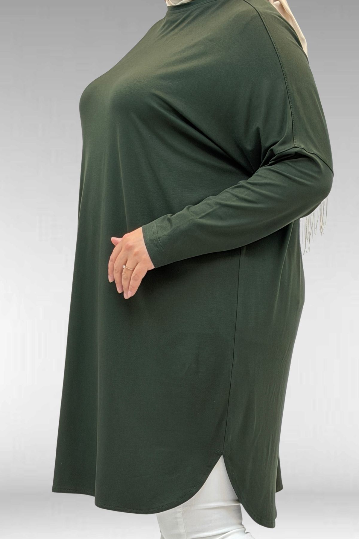 38111 Büyük Beden Basic Penye Tunik - Haki