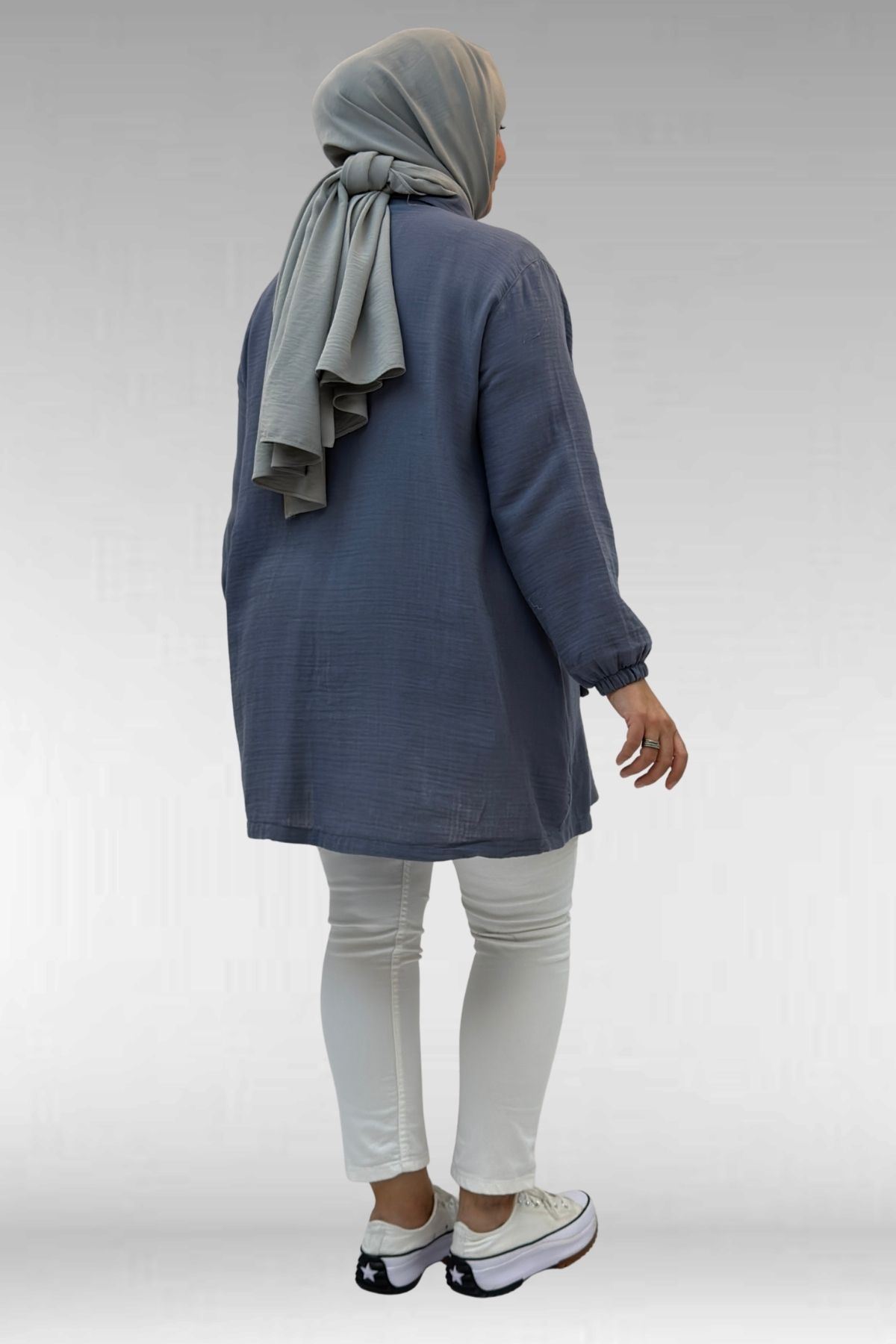 63001 Büyük Beden Cep Ve Patı Çıtçıt Detaylı Müslin Ceket - Antrasit